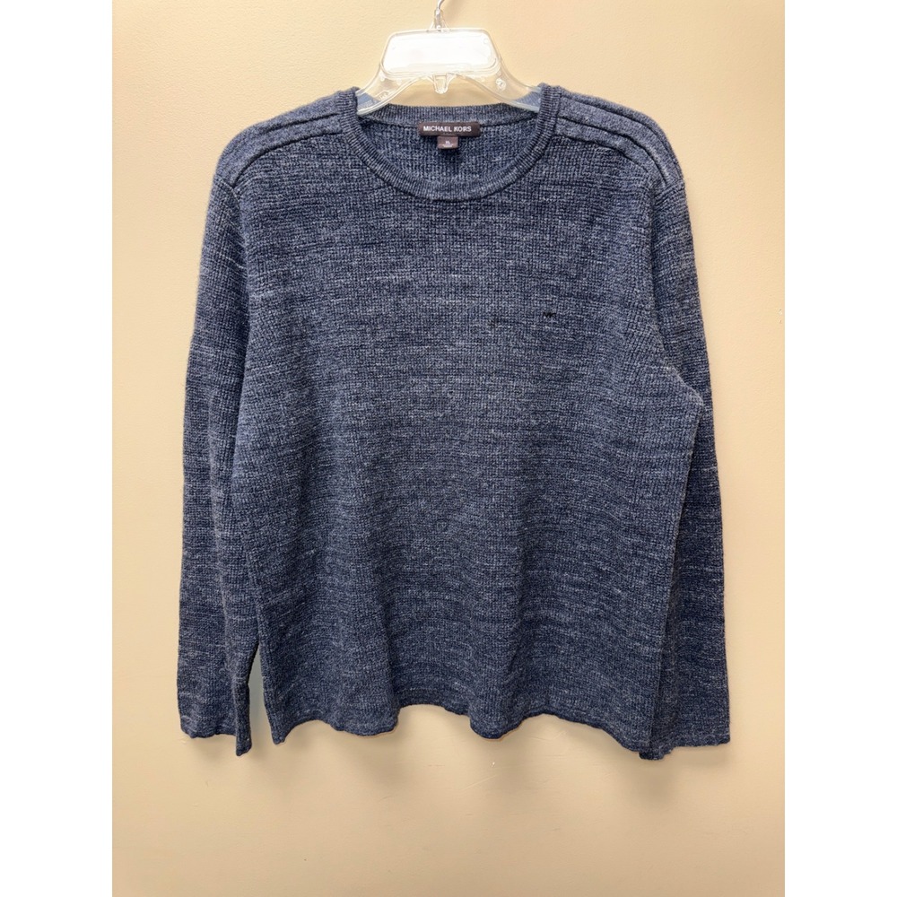 Michael Kors Mens XL Navy Blue Marled Ribbed Knit Crewneck Sweater Long Sleeve